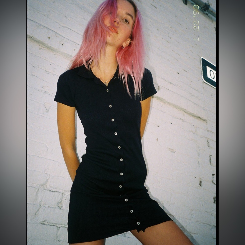 Brandy Melville Black Caroline Dress Button Down John Galt